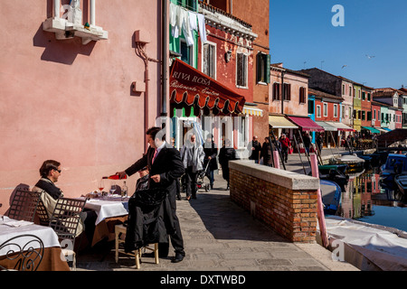 Restaurant Scene, Burano Island, Veneto, Italy Stock Photo