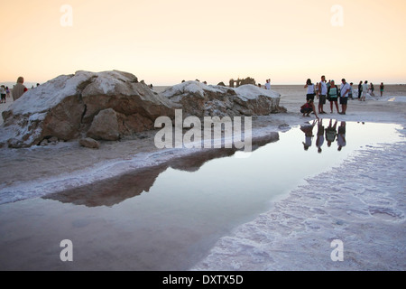 Tourists at Chott El Jerid, a large salt lake in southern Tunisia. Stock Photo