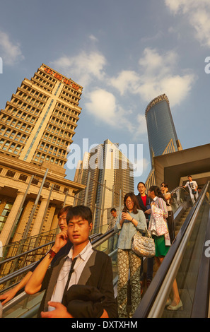 People and buildings in the Lujiazui district of Pudong, Shanghai, China. Stock Photo