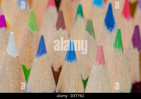 closeup a lot of pencil crayons in different colors on white background Stock Photo