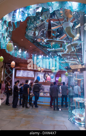 Worlds Largest Chocolate Fountain in Bellagio hotel in Las Vegas Stock Photo