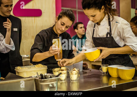 Barcelona, Spain. March 31st, 2014: A lot of show cooking is offered to visitors of the 20th edition of the 'Alimentaria' in Barcelona Credit:  matthi/Alamy Live News Stock Photo