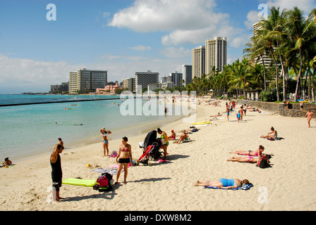 Waikiki beach in Honolulu, island of Oahu, in the state of Hawaii Stock Photo