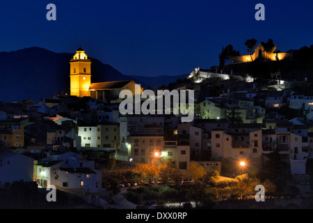 Village of Polop at night, Province of Alicante, Spain Stock Photo