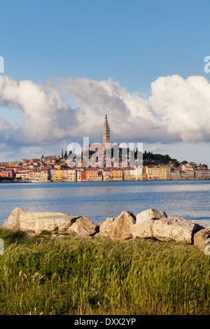 Historic town centre with the tower of the Parish Church of St. Euphemia, Rovinj, Istria, Croatia Stock Photo