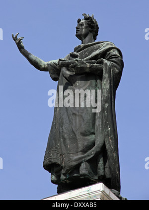 imposing statue of the famous poet Virgil in the Center in the city of Mantua Stock Photo