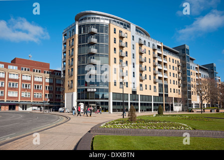 BBC building exterior broadcasting offices for TV and radio, luxury flats apartments Queens Gardens Hull East Yorkshire England UK United Kingdom GB Stock Photo