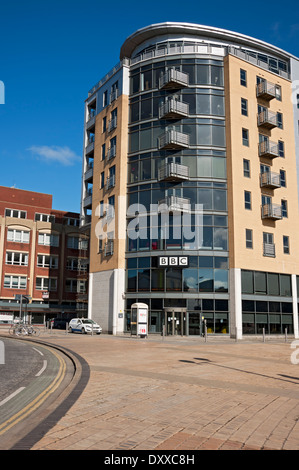 BBC building broadcasting offices for TV and radio, and luxury flats apartments Queens Gardens Hull East Yorkshire England UK United Kingdom GB Stock Photo