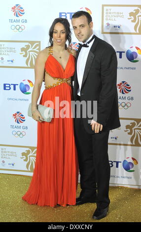 Beth Tweddle and guest BT British Olympic Ball held at the Grosvenor House - Arrivals. London England - 30.11.12 Featuring: Beth Tweddle and guest Where: London United Kingdom When: 30 Nov 2012 Stock Photo