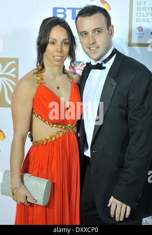 Beth Tweddle and guest BT British Olympic Ball held at the Grosvenor House - Arrivals. London England - 30.11.12 Featuring: Beth Tweddle and guest Where: London United Kingdom When: 30 Nov 2012 Stock Photo