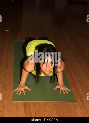 Hilaria Thomas Baldwin teaches a yoga class during the Hurricane