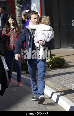 Breckin Meyer seen with his daughter Caitlin Willow out Christmas shopping at The Grove Los Angeles California- 21.12.12 Featuring: Breckin Meyer When: 21 Dec 2012 Stock Photo