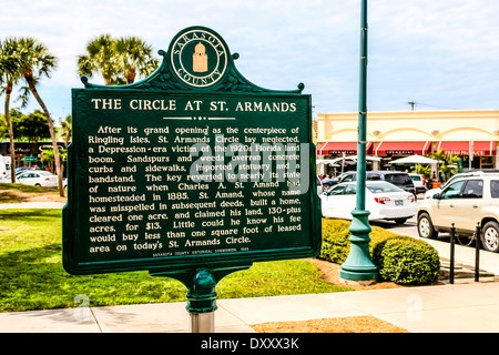 Historical education Placard at St. Armands Circle Island, Sarasota FL  Stock Photo
