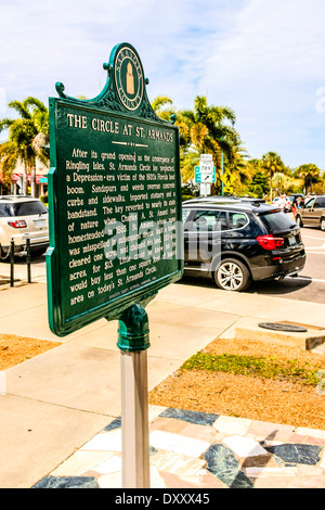 Historical education Placard at St. Armands Circle Island, Sarasota FL  Stock Photo