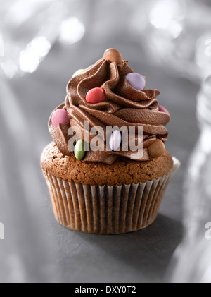 Chocolate and Smarties cupcakes Stock Photo