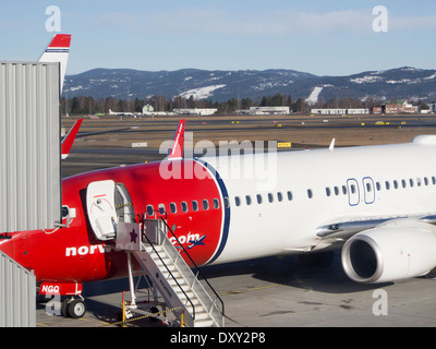 Norwegian Air Shuttle at the gate ready for service in Oslo Airport ...