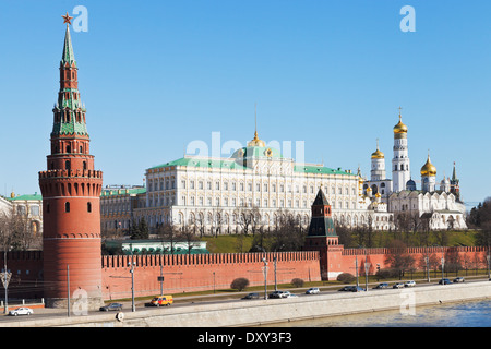 Kremlin red wall, towers, palace, cathedrals in Moscow Stock Photo