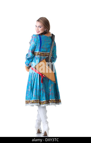 Cheerful Russian girl posing with balalaika Stock Photo