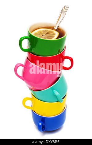 Beautiful color cups on a white background Stock Photo