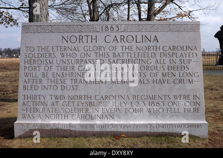 Plaque at North Carolina Memorial at Gettysburg National Battlefield Park in Gettysburg, Pennsylvania Stock Photo