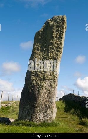 The Clach an Trushal standing stone, Lewis, Western Isles, Scotland, UK. The tallest standing stone (Menhir) in Scotland (5.8m). Stock Photo