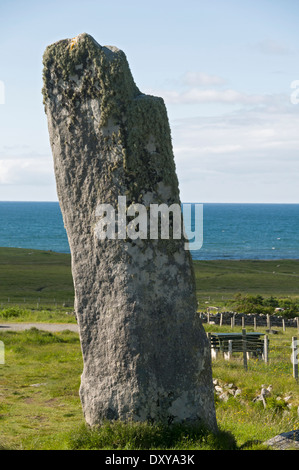The Clach an Trushal standing stone, Lewis, Western Isles, Scotland, UK. The tallest standing stone (Menhir) in Scotland (5.8m). Stock Photo