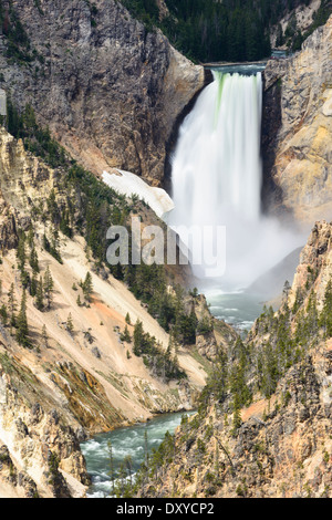 The Lower Falls of the Yellowstone River flows through the Grand Canyon of the Yellowstone. Stock Photo