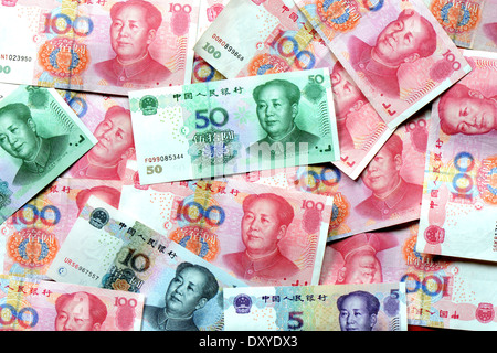 Pile of RMB(Chinese Yuan) bank notes as money background Stock Photo