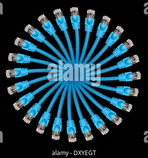 Lan cable abstract circle shape isolated on black background Stock Photo