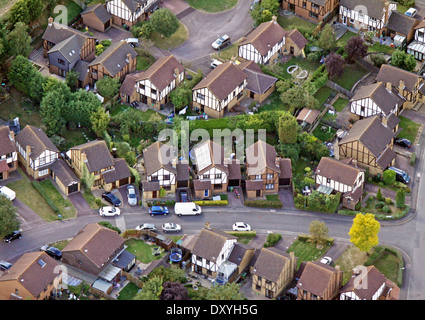aerial view of modern housing, in a half-timbered style, with solar panels on the roof Stock Photo