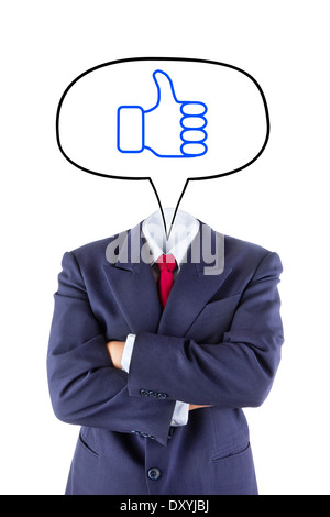 invisible businessman head say thumb up that he like isolated on white background Stock Photo