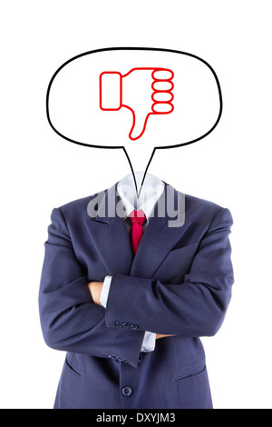 invisible businessman head say thumb down that he unlike isolated on white background Stock Photo
