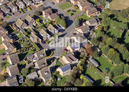 aerial view of modern housing with solar panels on the roof Stock Photo
