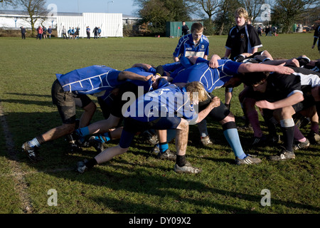 Woodbridge warriors Under 16 youth rugby team playing against Colchester, Essex, England Stock Photo