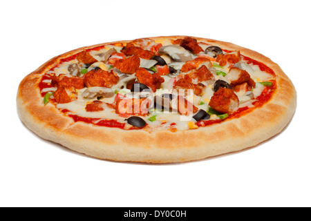 Chicken tikka pizza on white background Stock Photo