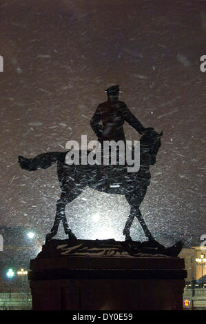 Bronze statue of Marshall Zukhov in Manezhnaya Square. Stock Photo