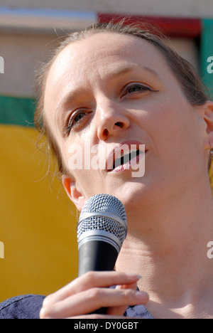 Kate Smurthwaite - British stand-up comedian and political activist - speaking at a demonstration Stock Photo