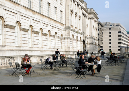 People eating outside in winter, South Terrace Somerset House, London England Britain UK Stock Photo