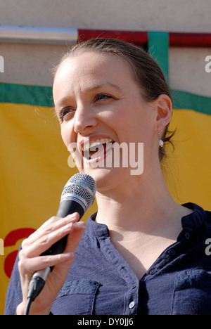 Kate Smurthwaite - British stand-up comedian and political activist - speaking at a demonstration Stock Photo