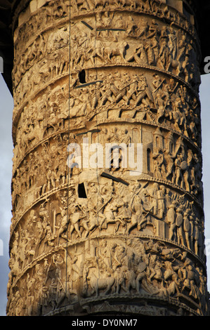 Column of Marcus Aurelius, 176-192 AD, depicting the victories of Marcus Aurelius against the Germans and Sarmatians. Rome. Stock Photo