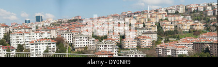 Panoramic view over a residential housing district on hillside in city Stock Photo