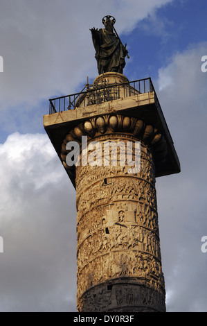 Column of Marcus Aurelius, 176-192 AD, depicting the victories of Marcus Aurelius against the Germans and Sarmatians. Rome. Stock Photo