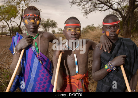 Mursi boys in the Lower Omo Valley of Ethiopia Stock Photo - Alamy