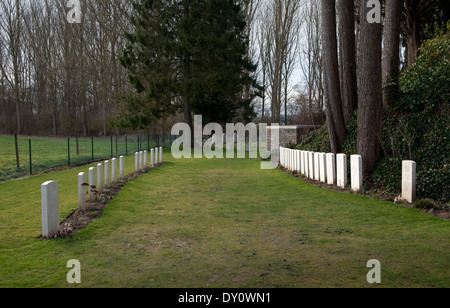 St Symphorien Military Cemetery,Mons, Belgium. Feb 2014 First death John Parr on left opposite last to die George Ellison right. Stock Photo