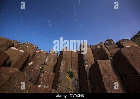 Starry night above the basalt columns at the Giant's Causeway UNESCO World Heritage site. Stock Photo