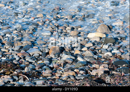 Waves Trickle Over Rocks Bathing in Sunshine on the North East Coast near Beadnell Northumberland England United Kingdom UK Stock Photo