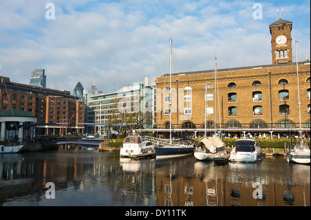 Boats and Pleasure Craft Moored in Marina Development Area at St Katharine Docks by Tower Hamlets London England United Kingdom Stock Photo