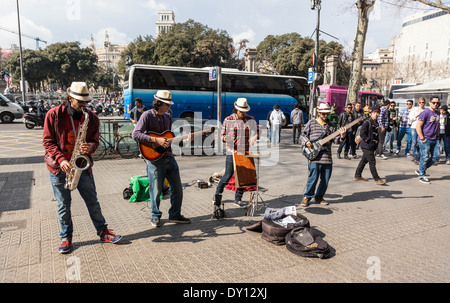 Buskers music band, Barcelona, Spain. Stock Photo