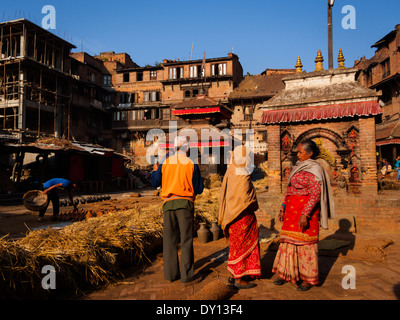 Morning activities in the famous Pottery Square of Bhaktapur, Nepal Stock Photo