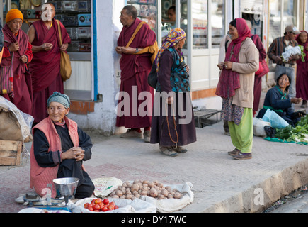 Leh, Ladakh, India. Main Bazaar in the old town Stock Photo